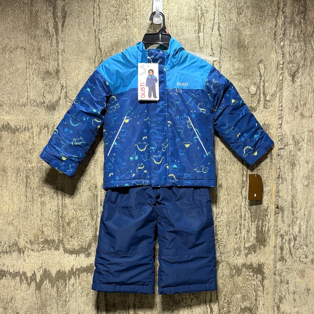 Gusti Blue Dinosaur jacket and snow pants set NWT